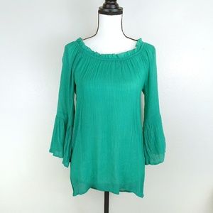 3 for $20 | Green Textured Bell Sleeve Top